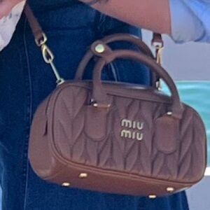 Brown Quilted Mini Top-Handle Bag with Detachable Strap